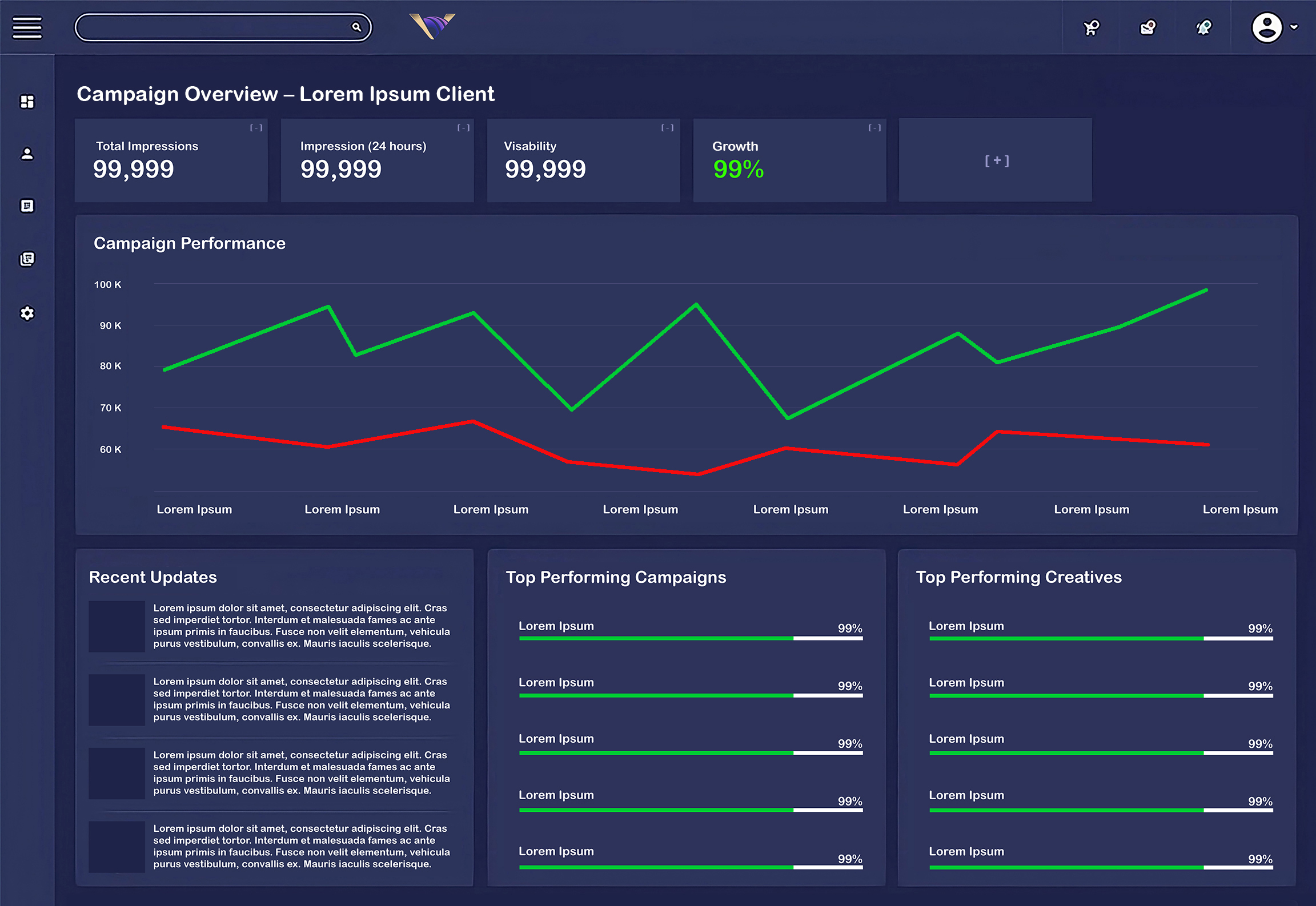 Design comp of the dashboard for the main application interface